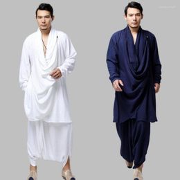 Ethnic Clothing 2023 Plus Size Loose Tai Chi Haren Pants Winter Solid Linen Warm Chinese Long Robe For Men Breathable Oriental