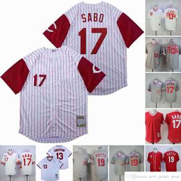 Movie Vintage 13 Dave Concepcion Baseball Jerseys Stitched 17 Chris Sabo 19 Joey Votto Jersey Breathable Sport White red black Grey Pullover