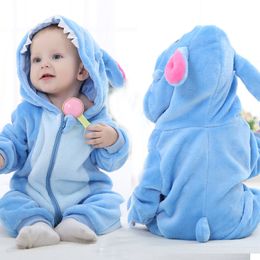 Pagliaccetti nati Baby Boy Abbigliamento Stitch Animal Cartoon Tute con cappuccio Pigiama invernale Onesies Pigiama per bambini Sleepwear 230207