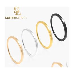 Cluster Rings 1Mm Stainless Steel Gold Black Sier Couple Ring Simple Fashion Rose Finger For Women And Men Gifts Drop Delivery Jewelr Dh5Cw
