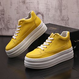 Yellow White Height Increasing Shoes Men Thick Bottom Casual Shoes Luxury Designer Outdoor All Match Loafers Walking Sneakers