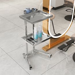 Tattoo Furnitures Hairdressing stainless steel cart Japanese two layer folding beauty hair salon tool 230207