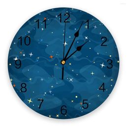 Wall Clocks Blue Ocean Sky Stars PVC No Ticking Clock Decor Kitchen Digital Modern Design Bedroom Round Watch