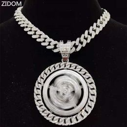 Pendant Necklaces Men Hip hop Iced out Bling Rotatable Dollar Pendant Necklace 13mm Width Cuban Chain Hiphop Necklaces fashion Charm Jewellery G230206