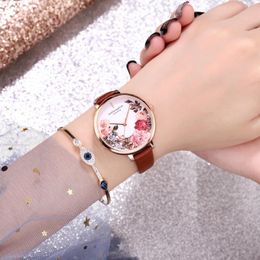 Wristwatches Han Edition Fashion Lady Rose Flowers And Watch Table Big Printing Leisure Female Sell Like Cakes