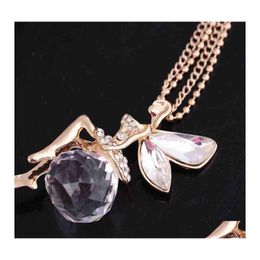 Pendant Necklaces Angel Wings Fashion Women Jewellery Crystal Gold Colour Long Chain Necklace Butterfly Fairy Drop Delivery Pendants Dhrvl