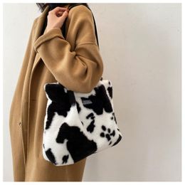 Evening Bags Winter Plush Shoulder Bag Fashion Cute Messenger Cartoon Cow Zebra Pattern Women Handbags Large Capacity Tote Shopping