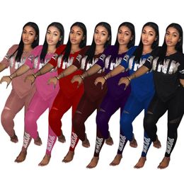 2024 Designer PINK Outfits Summer Women Tracksuits Plus size 3XL Short sleeve T-shirt and pants Two Piece Set Casual Jogger Suits Outwork Sportswear Clothes 009-3