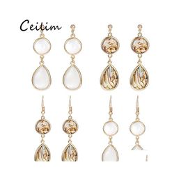 Dangle Chandelier Fashion Natural Abalone Shell Earring For Women Europe America Simple Gold Plating Copper Hook Summer Beach Drop Dh2Uy