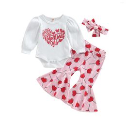 Clothing Sets 0-18M Baby Girls Jumpsuits Set Valentine's Day Letter Heart Print Long Sleeves Romper And Casual Flared Pants Headband