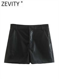Women's Shorts ZEVITY Women Fashion PU Leather Lady Zipper Fly Casual Slim Hot Chic Pantalone Cortos QUN3087 Y2302