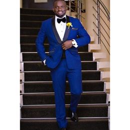 Men's Suits & Blazers Custom Made Mens Shawl Lapel Slim Fit Formal Man Tuxedo Jackets 2 Piece Sets Royal Blue Fashion Wedding SuitsMen's