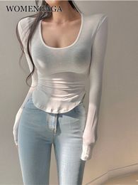 Women s T Shirt WOMENGAGA Elegant Sexy U neck Thin Transparent Long Sleeve Top Big Bust Korean Women Tees Tops Tshirt Sweet Asian Girl 8G1O 230207