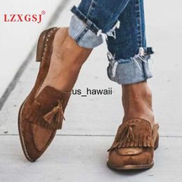 Dress Shoes Spring Casual Flat Women Shoes 2021 New Loafers Shoes Ladies Fringe Low Square Heels Pointed Toe Female Comfortable Shoes T230208