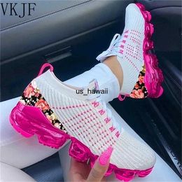 Dress Shoes 2022 New Sneakers Women Spring Fashion Knitted Fabric Floral Lace Up Ladies Casual Shoes Larged-Size Flats Running Sport Shoes T230208