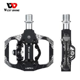 Bike Pedals WEST BIKING Bicycle Lock Pedal 2 In 1 With Free Cleat For SPD System MTB Road Bike Pedals Anti-slip Bearing Cycling Accessories 0208