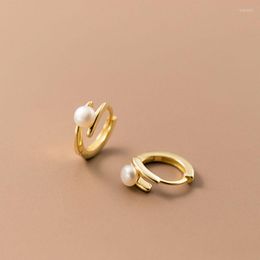 Hoop Earrings VENTFILLE 925 Stamp Gold Silver Colour Pearl Earring For Women Girl Double Layer Curve Offic Jewellery Birthday Gift Drop