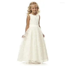 Girl Dresses Ball Gown Long Length Flower Wedding Tulle Sleeveless Jewel Neck With Embroidery / First Communion