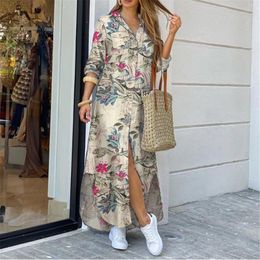 Casual Dresses Womens Fashion Floral Print Shirt Maxi Dress Sexy V Neck Bottoned Half Sleeve Zip Up Evening Party Summer Beach Sundress