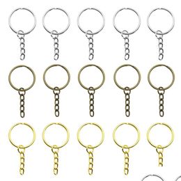 Key Rings 100Pcs/Lot Chain Ring Keychain Bronze Rhodium Gold Long Round Split Keyrings Jewellery Making Wholesale Diy Dhjzn