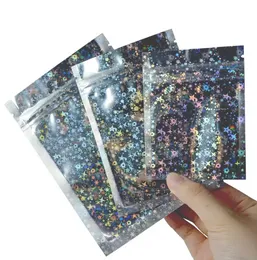 Wholesale Resealable Smell Proof Bags Foil Pouch Bag Flat mylar Bag for Party Favor Food Storage Holographic Color with glitter star Quality
