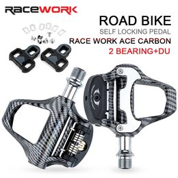 Bike Pedals New RACEWORK Road Bike Pedal Nylon Carbon Fibre Ultra Light Bearings Pedal For Self-Locking Pedals For Bicycle Accessories 0208