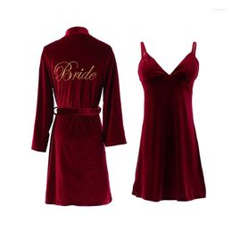 Women's Sleepwear Women Embroidery Kimono Gown Nightwear Velvet Bride Bridemaid Wedding Robe 2023 Nighty&Robe Set Sexy Home Clothes