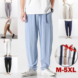 Men's Pants M-5XL Plus Size Mens Linen Blended Drawstring Elastic Waist With Belt Lightweight Yoga Trousers Hip Hop Baggy Harem