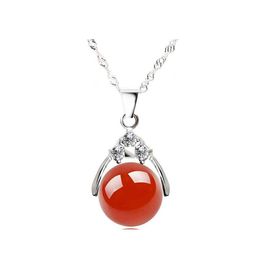 Pendant Necklaces For Women Pendants With 12Mm Agate Bead Stone Sier Plated Long Chain Necklace Drop Delivery Jewelry Dhjhq
