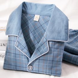 Men's Sleepwear 100% Cotton Pijama for Men 2 Pieces Lounge Sleepwear Pyjamas Plaid Autumn Bedgown Home Clothes Man PJs Pure Cotton Pajamas Set 230207