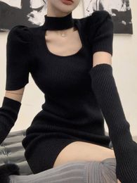 Casual Dresses Winter Solid Knitted Dress Women Sexy Vintage Sweater Party Mini Female Korean Fashion Warm Y2k Designer 2023