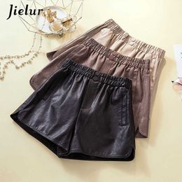 Women's Shorts Jielur Summer Pu Leather Women 2022 M-4XL Size Outer Casual Female Loose Wide Leg Side Split Y2302