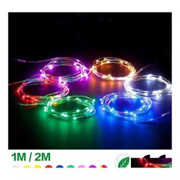 Led Strings 2M 20Leds Button Battery Power Bottle Copper Wire Lamp Square String Christmas Party Wedding Holiday Decoration Lights D Dhcpm