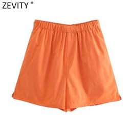Women's Shorts Zevity 2021 Women Fashion Orange Color Casual Summer Hot Female Chic Elastic Waist Pocket Leisure Pantalone Cortos P1183 Y2302