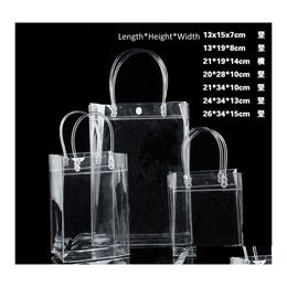 Packing Bags Limited 10Pcs Lot Transparant Pvc Gift Tote Packaging With Hand Loop Clear Plastic Handbag Closable Garment Bag Drop De Dhvwf
