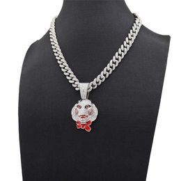 Pendant Necklaces Hip Hop Iced Out Bling 69 Clown Necklaces Pendants Saw Billy Full Crystal Cuban Chain Chunky Necklace Icy Jewellery G230206