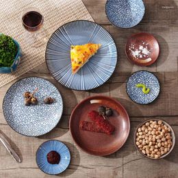 Bowls Retro Underglaze Japanese-style Tableware Plate And Dish Set Household Ceramic Dessert Seasoning Rice Bowl