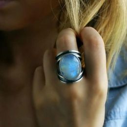 Wedding Rings Bohemia Style Big Moon Stone Thai Silver Ring For Women Exaggerated Vintage Epoxy Transparent Retro Jewellery 2023 Design