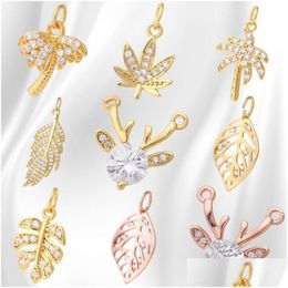 Charms Flowers Leaves Diy Pendant For Jewelry Making Necklace Women Gold Color Charm Copper Inlaid Zircon Deer Cute 2022 Drop Dh0Rj