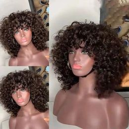 Afro Kinky Curly Bob Wigs Short Full Machine Made Wig With Bangs Glueless Brazilian Remy Human Hair Wigs For Black Women 150%density natural Colour