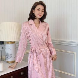 Women's Sleepwear Kimono Robe Female Home Clothing Long Sleeve Pink Homewear Intimate Lingerie 2023 Autumn Nightwear Nightgown
