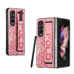 Classic Business Cell Phone Cases Crashproof MobilePhone Shell Elastic Telescopic Wrist Strap Pen Fine Hole Full Protective Cover For Samsung Z FOLD4 fold3