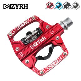 Bike Pedals MZYRH Self-locking Pedal 2 In 1 With Free Cleat For SPD System MTB Road Aluminium Anti-slip Sealed Bearing Bicycle Pedels 0208