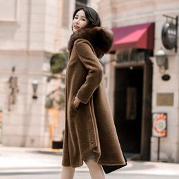 Women's Fur & Faux Sheep Shearling Coat Winter Jacket Women Collar 300% Wool Female Long Jackets Chaqueta Mujer MYWomen's Women'