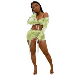 Gym Clothing Summer Women Two Pieces Sets Dresses Tie-dye Print V-neck Crop Tops Stacked Mini Skirts Suits Sexy Night Club Party Tracksuit