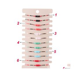 Link Chain 12Pcs/Set Colorf Glass Crystal Beads Charms Bangles Bracelets For Women Adjustable Woven Rope Wristband Jewellery Children Dhpcu