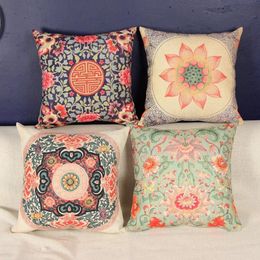 Pillow Chinese Style Cover Cotton Linen Sofa Home Decorative Traditional Flower Printed Throw Pillowcase Cojines Decorativos /Decora