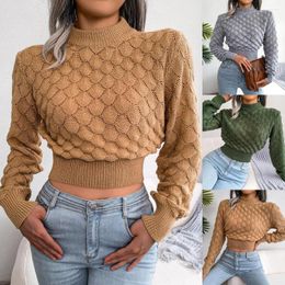 Women's Sweaters 2023 Women Fashion Fall Winter 3D Diamond Cutout Long Sleeve Solid Colour Chic Crop Knit Sweater