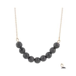 Chokers Pretty Lava Diffuser Necklace For Women Minimalist Beautifly Jewellery Black Stone Beads Necklaces Plated Gold Chain Choker Dr Dhvq7