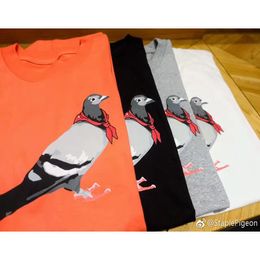 Men T Shirts and Women Tees Red Scarf Pigeon Short Sleeve Cotton Printing Loose Summer